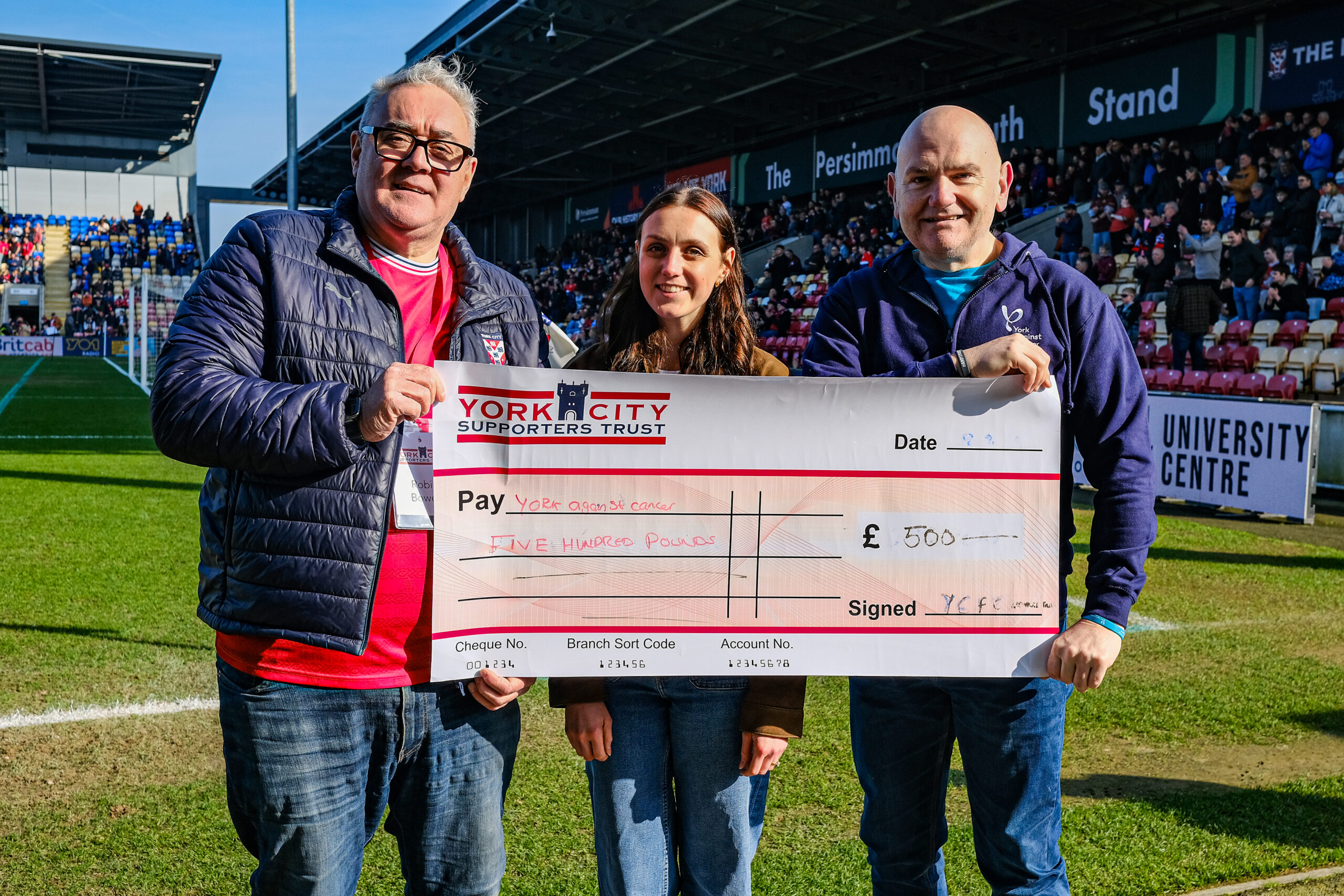 Presentation of the cheque to York Against Cancer.